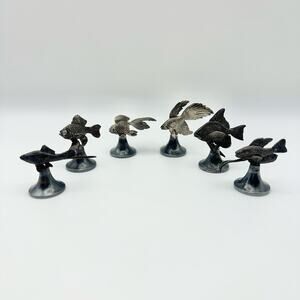 Gucci Italy Silver Plate Black Metal Fish Place Card Holders Vintage 1960s Set 6